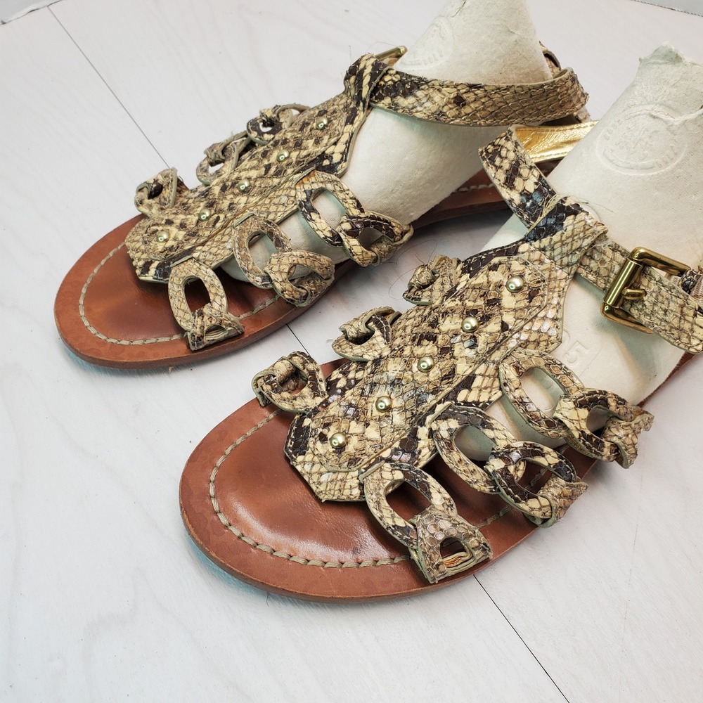 Coach Suzette‎ Gladiator Sandals Snake Print Leather Gold Buckle Women's Size 8B